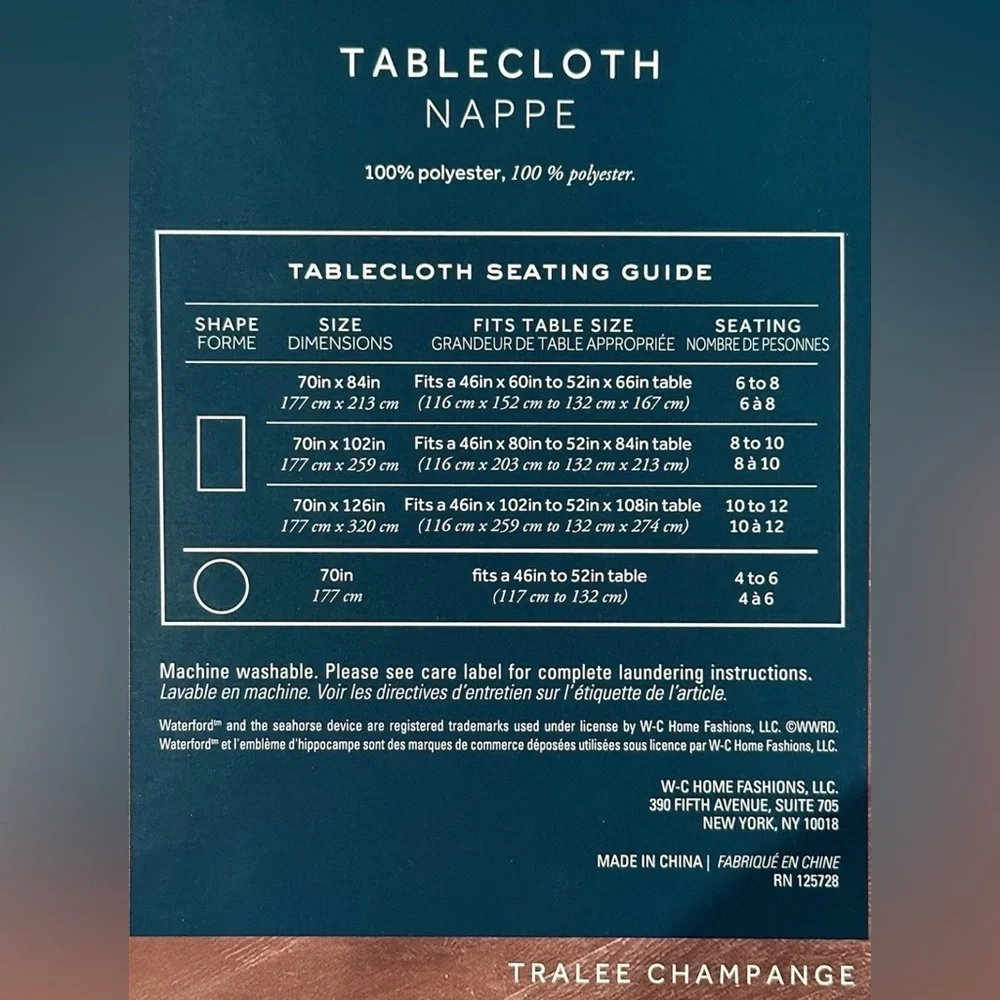 NWT WATERFORD TABLECLOTH 70 X 102 OBLONG TRALEE CHAMPAGNE LEAVES LUXURY